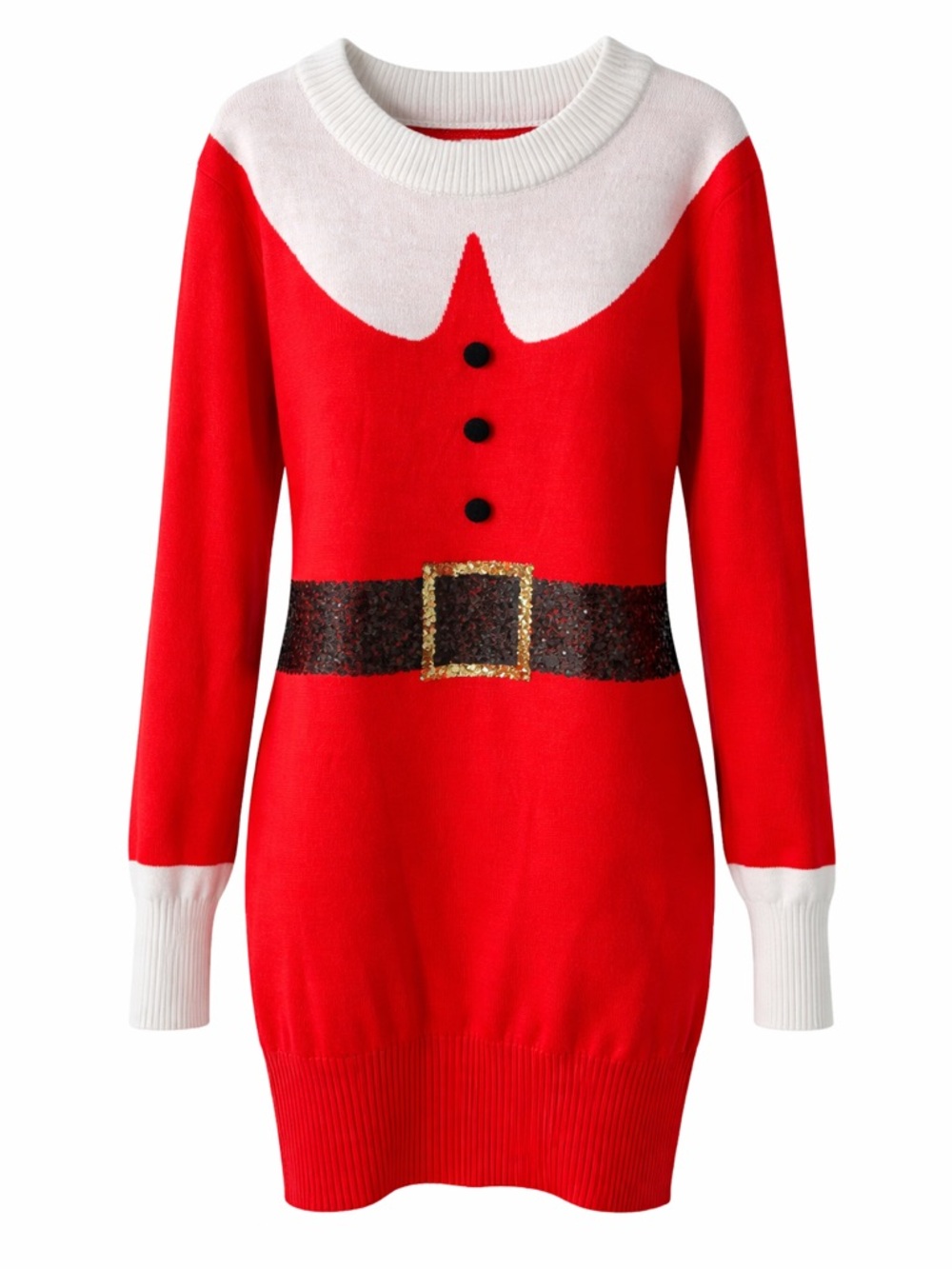 Tipsy Elves Festive Red Santa Sweater Dress with Belt Detail